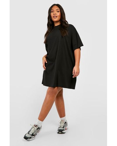 Boohoo Plus Cotton Short Sleeve Oversized T-shirt Dress - Black