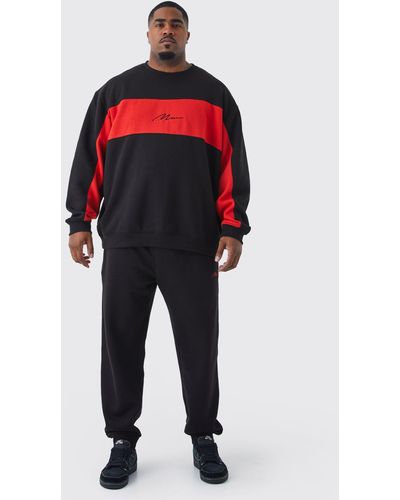 Boohoo Plus Color Block Tracksuit - Red