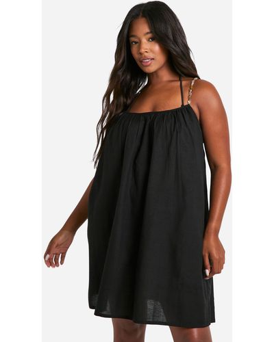 Boohoo Plus Beaded Straps Beach Mini Dress - Black