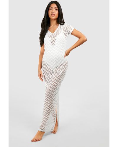 Boohoo Maternity Crochet V Neck Maxi Beach Dress - White
