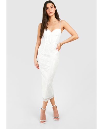 Boohoo Lace Corest Midi Dress - Blanco