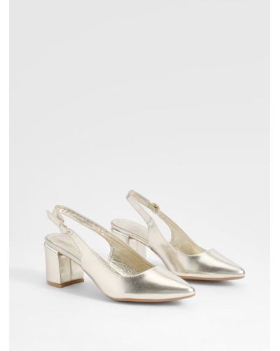 Boohoo Block Heel Pointed Toe Court Shoes - White