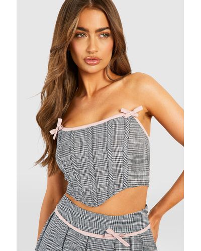Boohoo Checked Contrast Bow Trim Corset - Gris