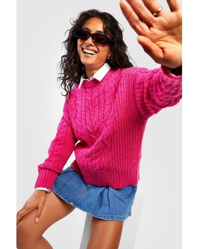 Boohoo Soft Chunky Cable Knit Sweater - Pink