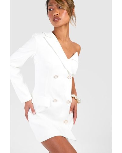 Boohoo One Shoulder Blazer Dress - White