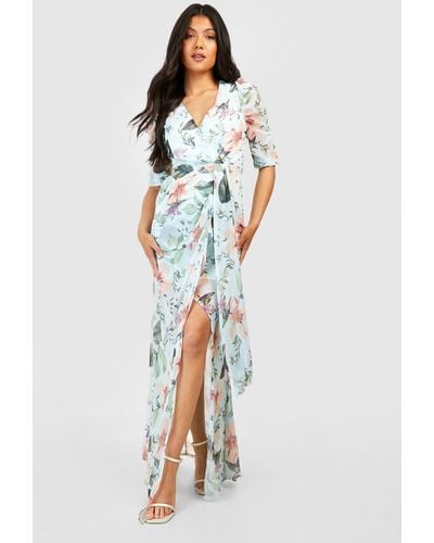 Boohoo Maternity Occasion Floral Puff Sleeve Maxi Dress - Blue