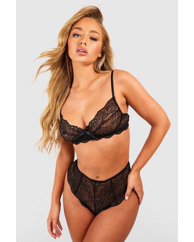 Boohoo Lace Bralette & High Waisted Brief - Black