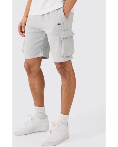 BoohooMAN Man Signature Loose Fit, Mid Length Cargo Short - White