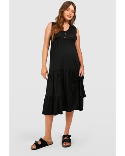 Boohoo Maternity Button Down Smock Midi Dress - Black