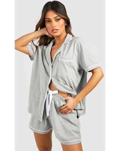 Boohoo Pijama Corto De Tela Jersey Con Botones - Gris