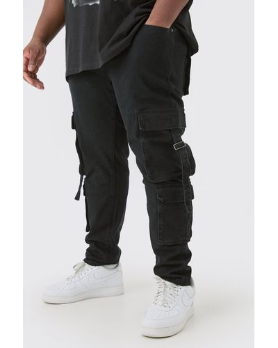 BoohooMAN Plus Stretch Skinny Cargo Pocket Detail Jean In True Black