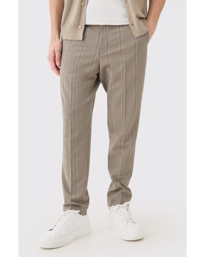 Boohoo Stretch Textured Check Tailored Trousers - Neutro