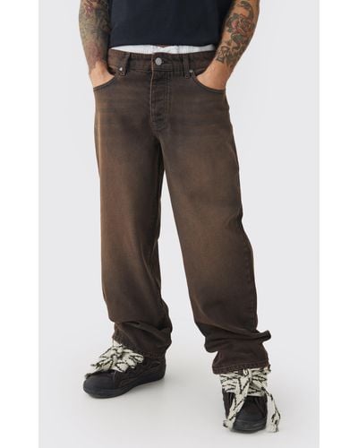 BoohooMAN Baggy Rigid Double Waistband Denim Jeans In Brown - Black
