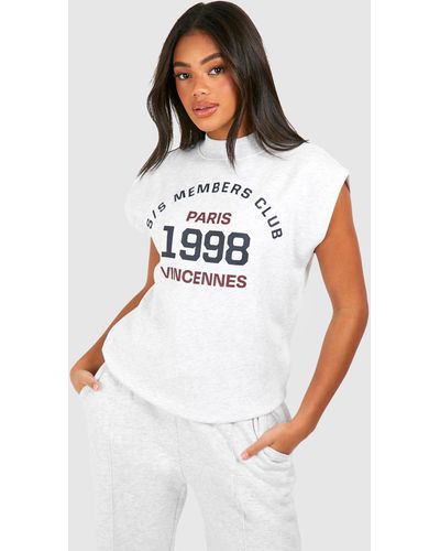 Boohoo Members Club Slogan Sleeveless Oversized Sweatshirt - White