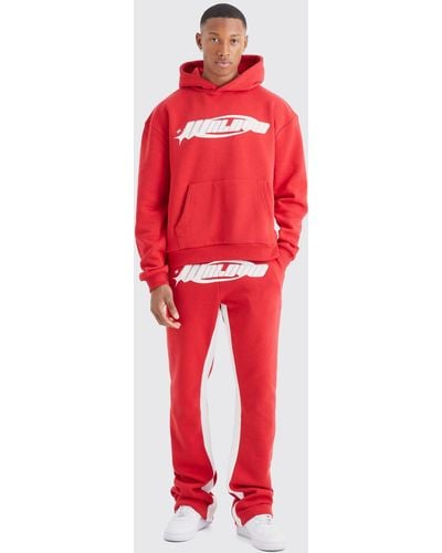 BoohooMAN Worldwide Oversized Stacked Gusset Tracksuit - Red