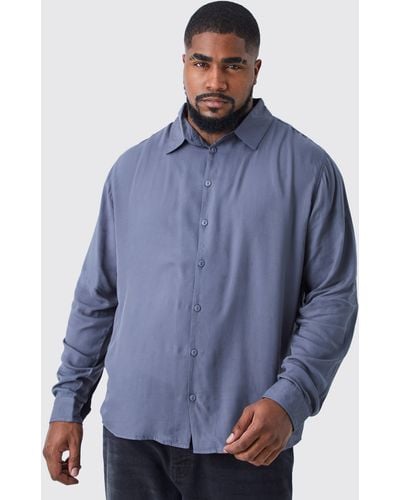 Boohoo Plus Viscose Long Sleeve Shirt - Blue