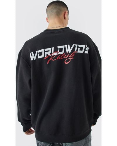 Boohoo Oversized Worldwide Graphic Extended Neck Sweatshirt - Black