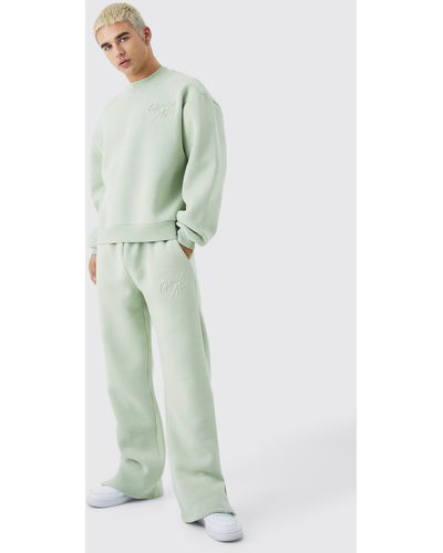 BoohooMAN Official Oversized Boxy Sweat Embossed Tracksuit - Green