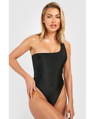 Boohoo One Shoulder Asymmetric Bathing Suit - Black