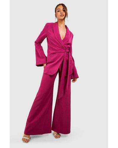 Boohoo Super Flared Wide Leg Tailored Pants - Pink