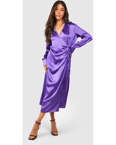 Boohoo Abstract Wrap Mini Dress - Purple
