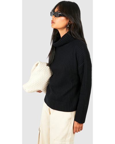Boohoo Chunky Soft Knit Roll Neck Sweater - Black