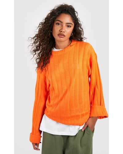 Boohoo Tall Wide Rib Turn Up Cuff Sweater - Orange
