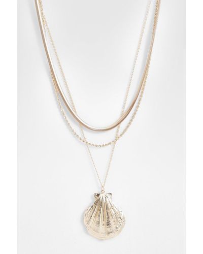 Boohoo Statement Sea Shell Layered Necklace - White
