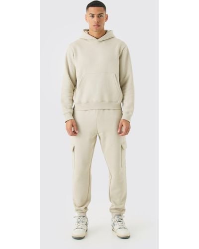 BoohooMAN Boxy Hooded Tracksuit - Natural