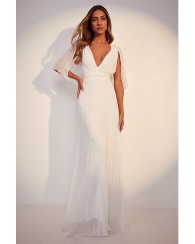 Boohoo Pleated Cape Detail Bridesmaid Maxi Dress - White
