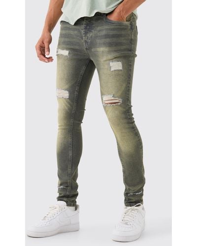 BoohooMAN Super Skinny Stretch Ripped Jean In Antique Gray - Green