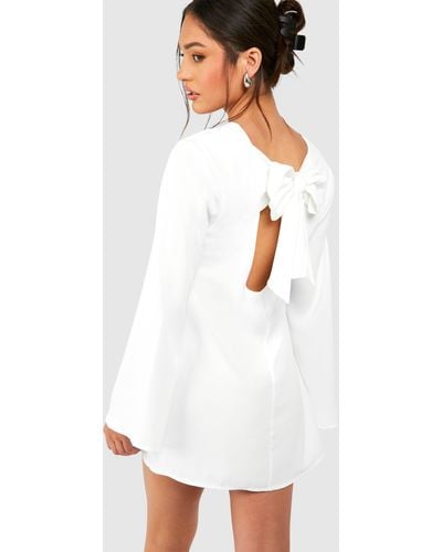 Boohoo Petite Bow Detail Open Back Mini Dress - White