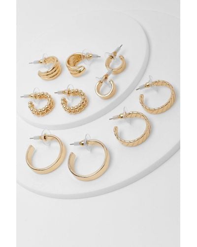 Boohoo Gold Mixed Textured 5 Pack Hoop Set - White