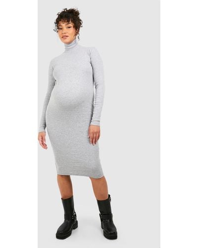 Boohoo Maternity Roll Neck Long Sleeve Midi Dress - Gray