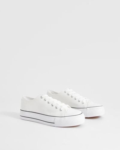 Boohoo Platform Low Top Lace Up Sneakers - White