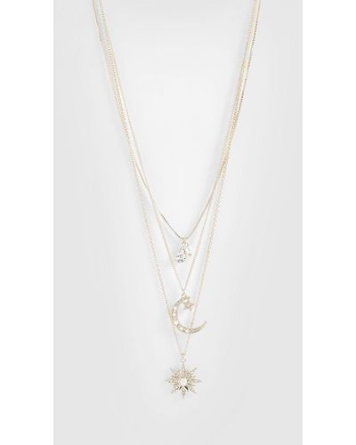 Boohoo Celestial Moon & Star Embellished Layered Necklace - White