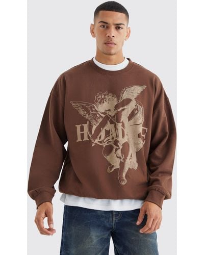BoohooMAN Oversize Sweatshirt mit Homme Print - Braun