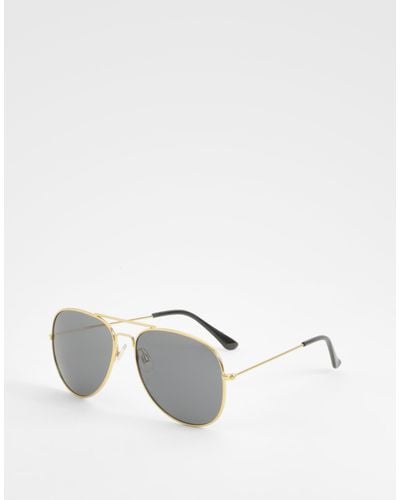 Boohoo Gold Frame Aviator Sunglasses - White
