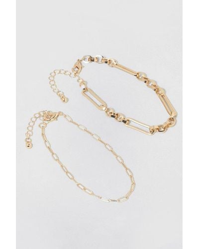 Boohoo Long Oval Link Two Pack Bracelets - White