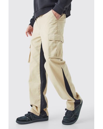 BoohooMAN Fixed Waist Gusset Cargo Pants - Natural