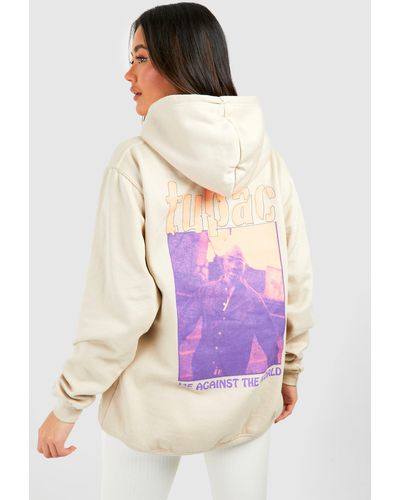 Boohoo Sudadera Oversize Con Capucha Y Estampado En La Espalda De Tupac - Morado