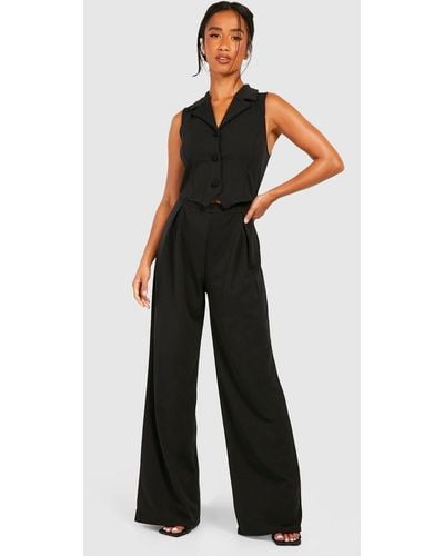 Boohoo Petite Button Up Tailored Jumpsuit - White