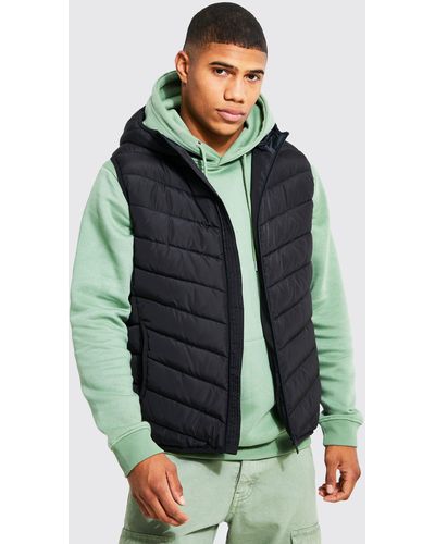Boohoo Quilted Gilet With Hood - Blue