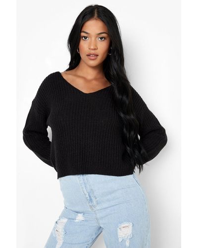 Boohoo Tall Basic V Neck Sweater - Black