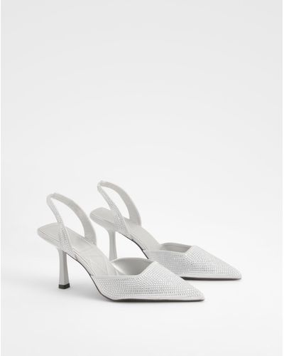 Boohoo Diamante Slingback Court Heels - White