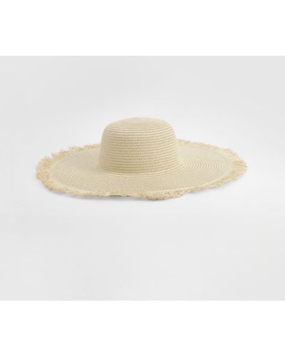 Boohoo Fringed Straw Summer Hat - Natural