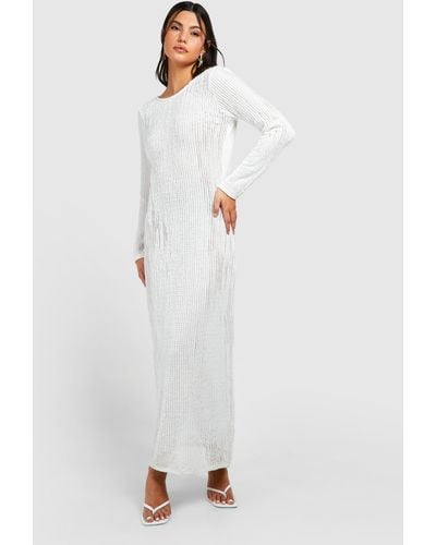 Boohoo Cowl Back Sheer Knitted Maxi Dress - White