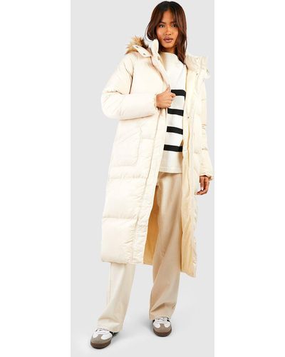 Boohoo Tall Faux Fur Hood Longline Padded Coat - Multicolor