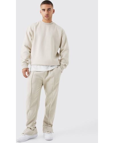 BoohooMAN Oversized Raw Edge Sweater Tracksuit - Natural