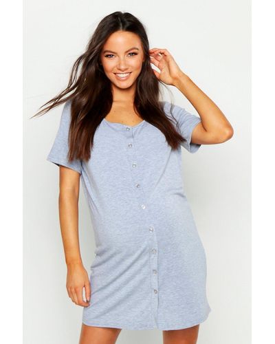 Boohoo Maternity Button Front Nightgown - Gray